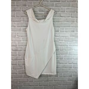 bebe Cream Asymmetrical Mini Dress
